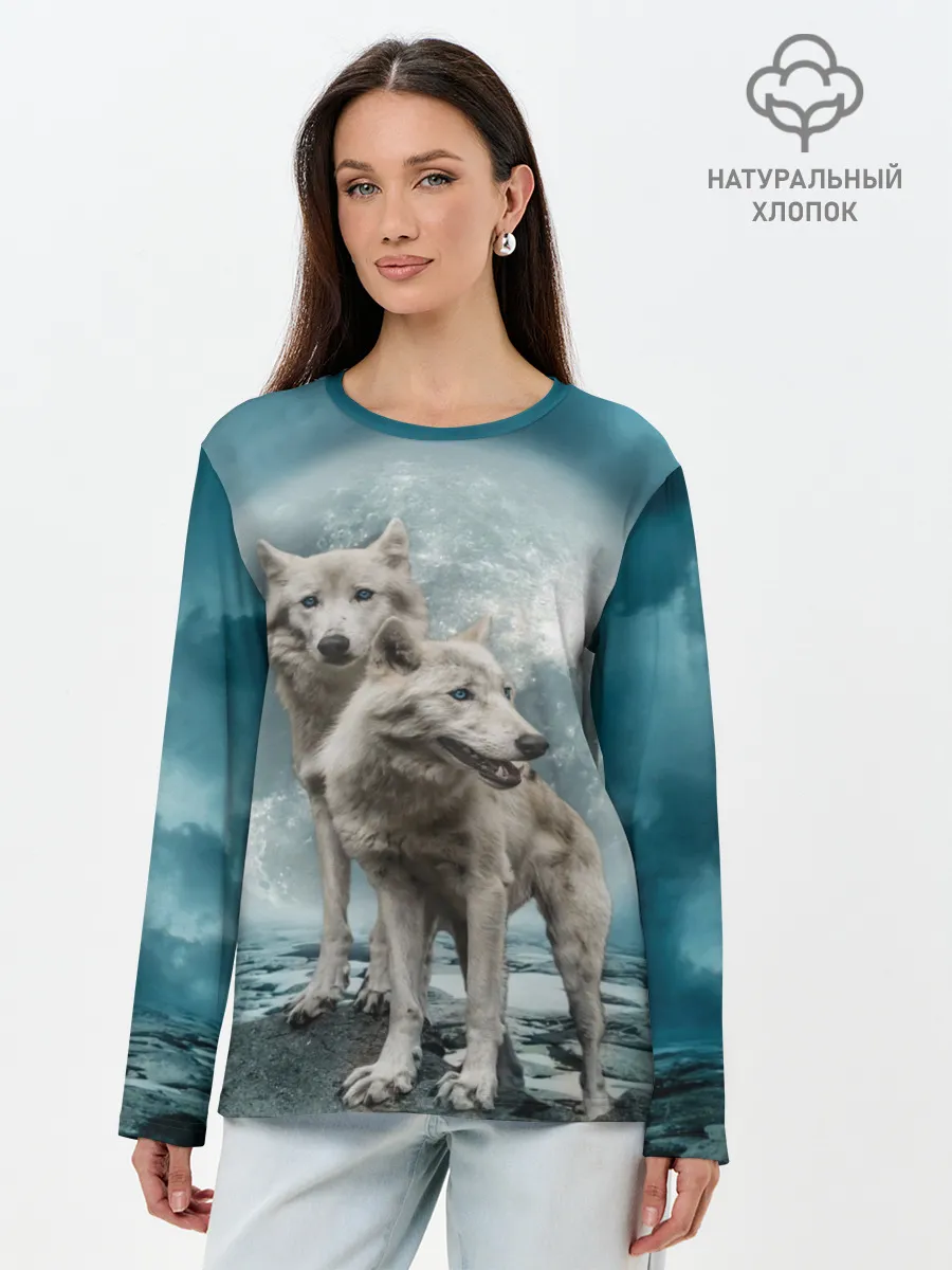 Лонгслив женский. Хлопок / Волки