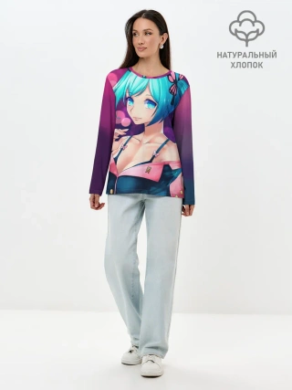 Лонгслив женский. Хлопок / Неотразимая Хатсуне Мику