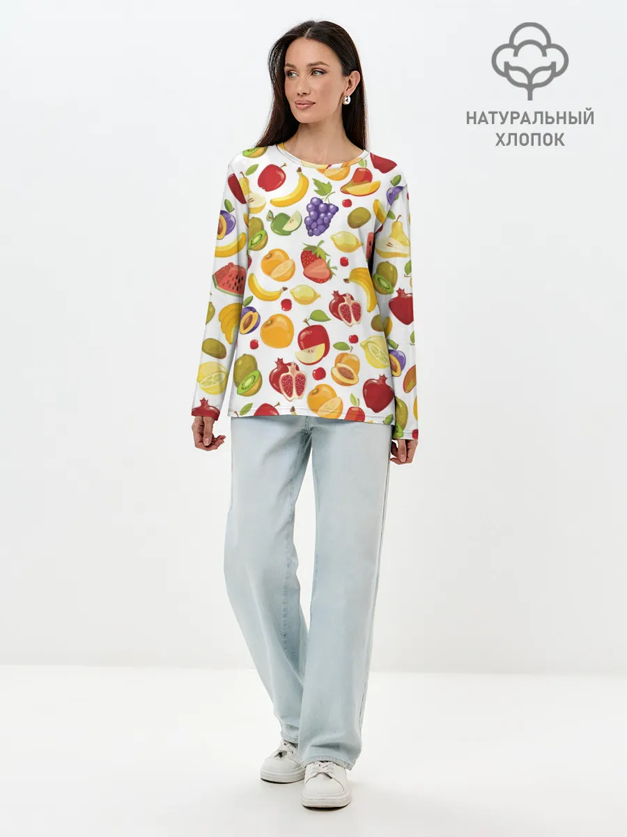 Лонгслив женский. Хлопок / Фрукты