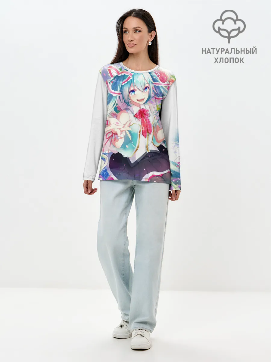 Лонгслив женский. Хлопок / Благородная Хатсуне Мику