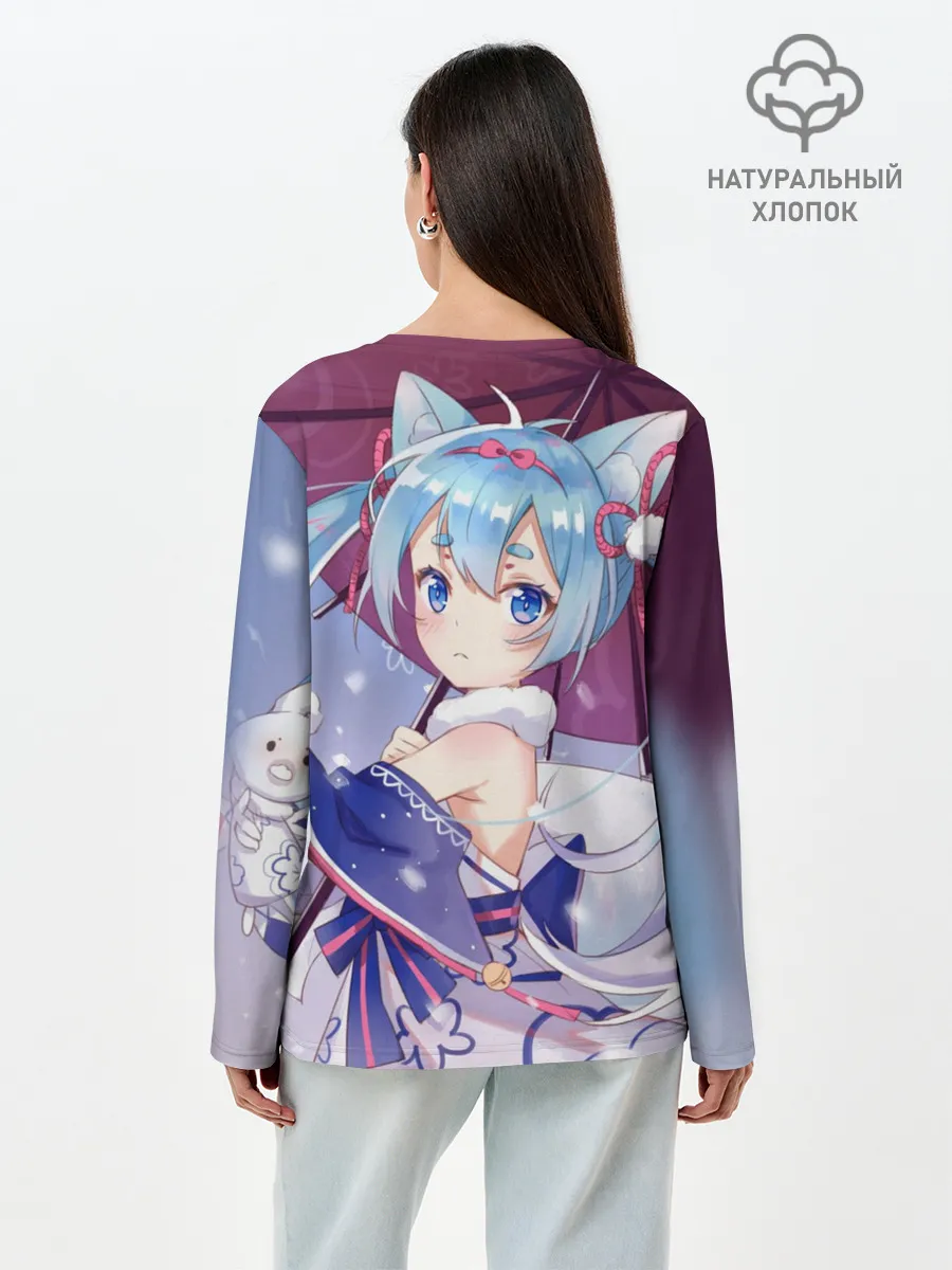 Лонгслив женский. Хлопок / Хацуне Мику с зонтом