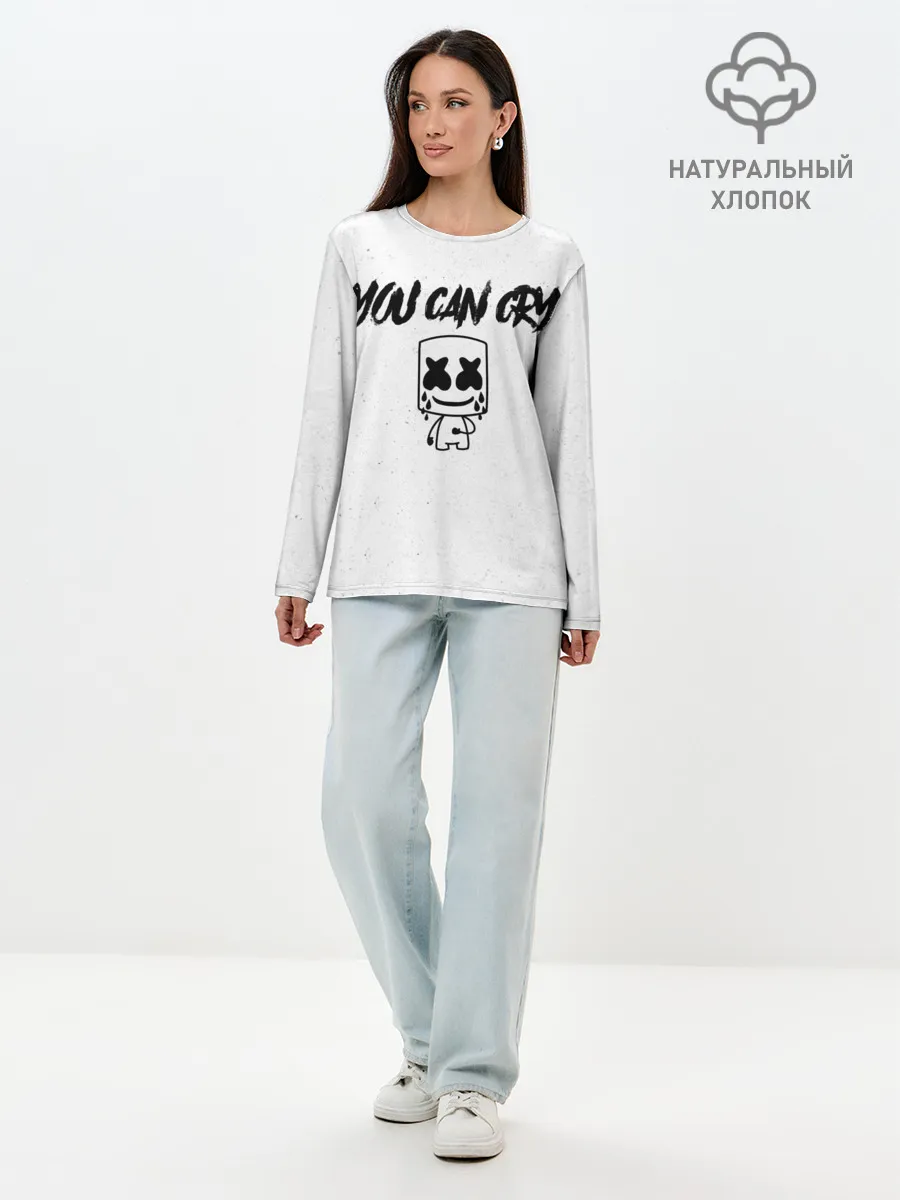 Лонгслив женский. Хлопок / Marshmello. You can cry