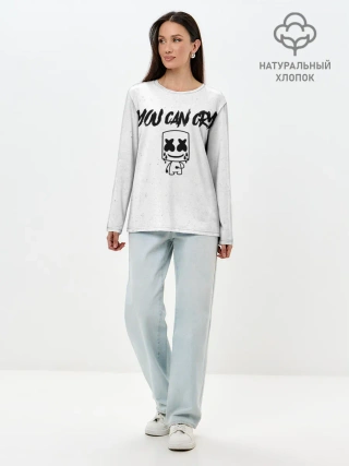 Лонгслив женский. Хлопок / Marshmello. You can cry