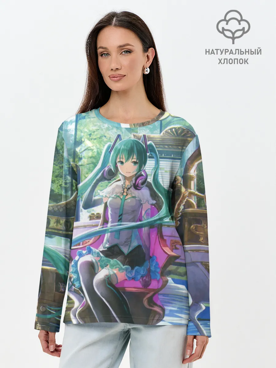 Лонгслив женский. Хлопок / Мика Хацуне за фортепиано