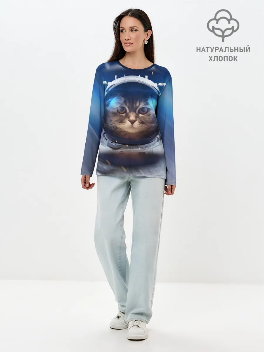 Лонгслив женский. Хлопок / КОТ АСТРОНАВТ