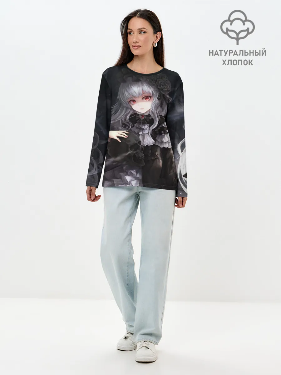 Лонгслив женский. Хлопок / Темная Хатсуне Мику