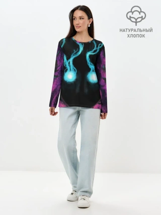 Лонгслив женский. Хлопок / Mob psycho 100 power