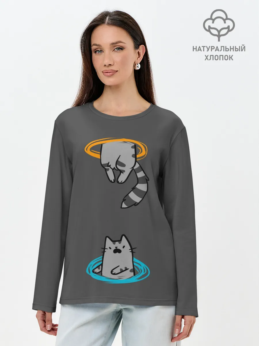 Лонгслив женский. Хлопок / Кот в Портале