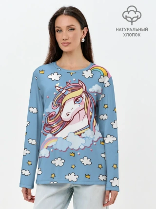 Лонгслив женский. Хлопок / Радужный Единорог
