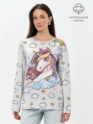 Лонгслив женский. Хлопок / Единорог