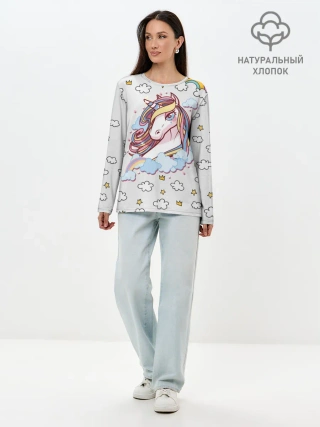 Лонгслив женский. Хлопок / Единорог