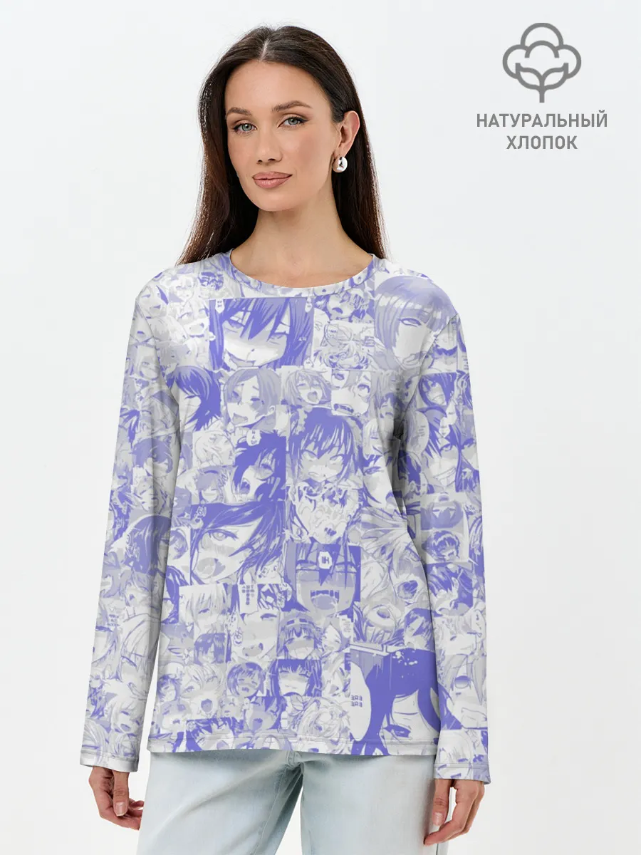 Лонгслив женский. Хлопок / AHEGAO BLUE
