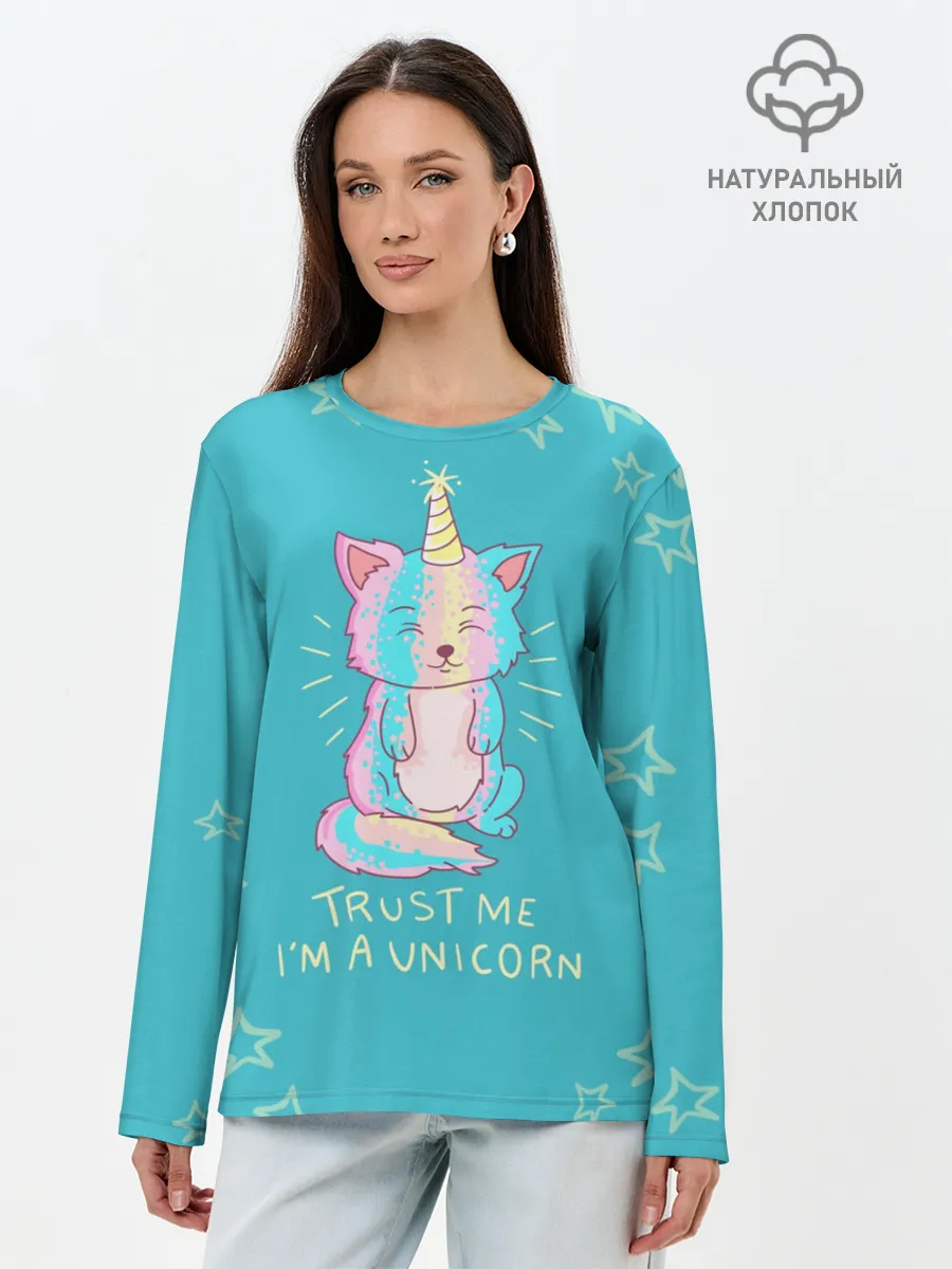 Лонгслив женский. Хлопок / единорог