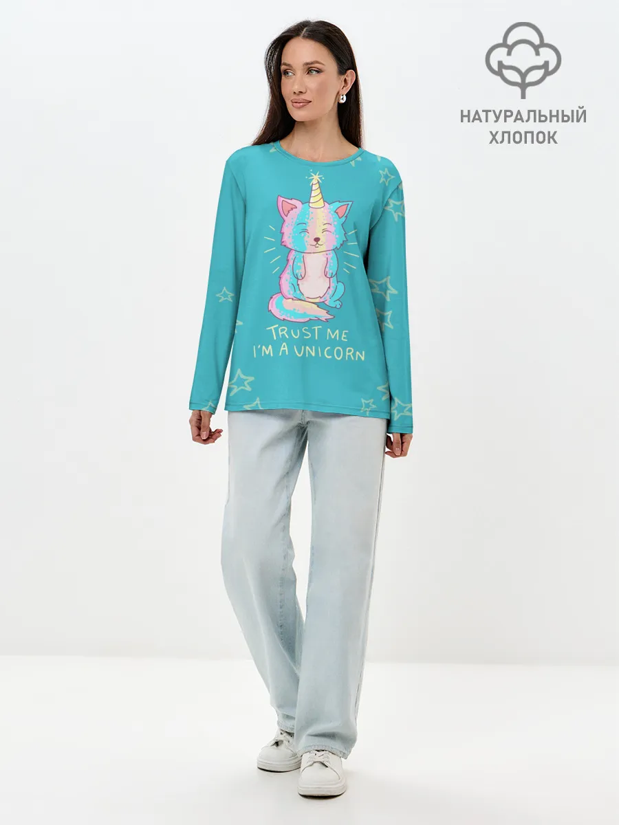 Лонгслив женский. Хлопок / единорог