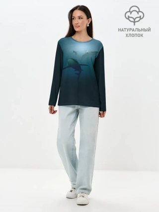 Лонгслив женский. Хлопок / Акулы