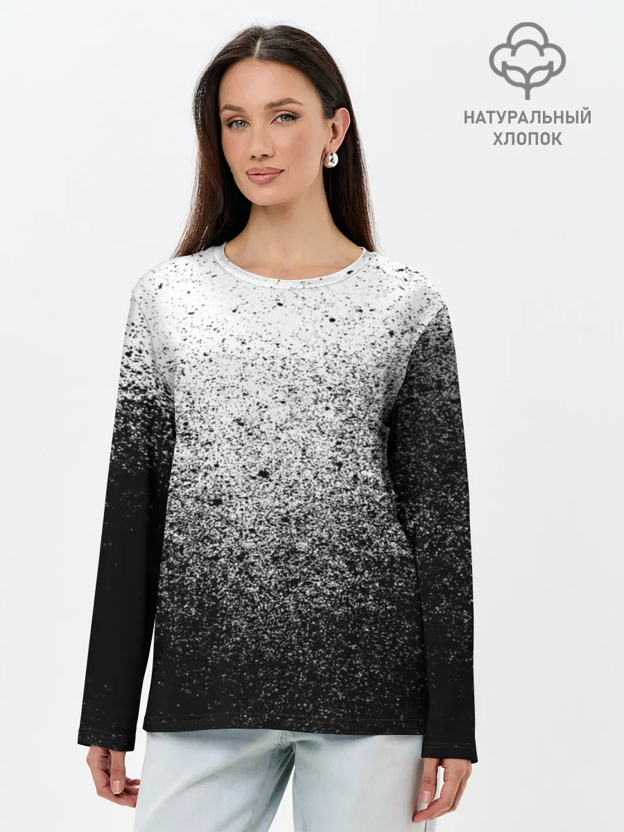 Лонгслив женский. Хлопок / БРЫЗГИ КРАСОК ЧЁРНЫЙ