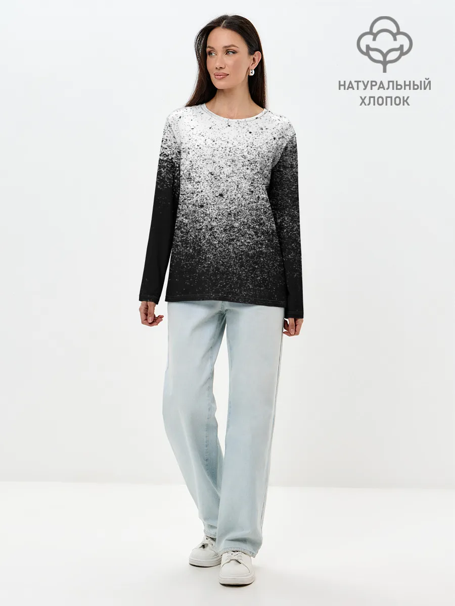 Лонгслив женский. Хлопок / БРЫЗГИ КРАСОК ЧЁРНЫЙ