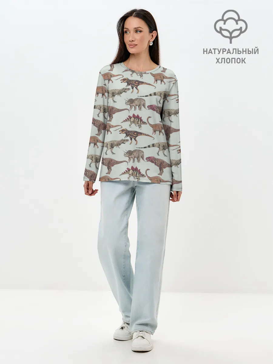 Лонгслив женский. Хлопок / Динозавры