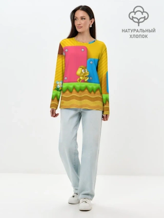 Лонгслив женский. Хлопок / Супер Марио