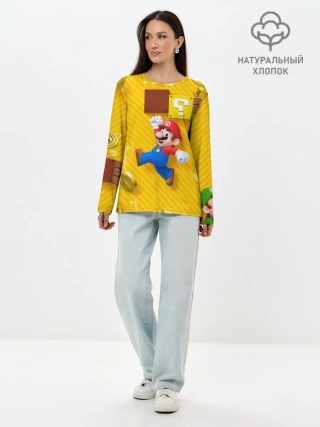 Лонгслив женский. Хлопок / Супер Марио