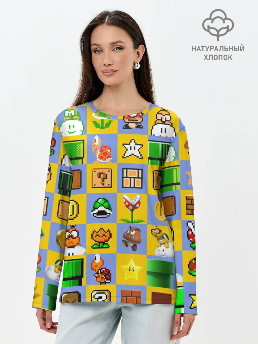 Лонгслив женский. Хлопок / Super Mario Pop art