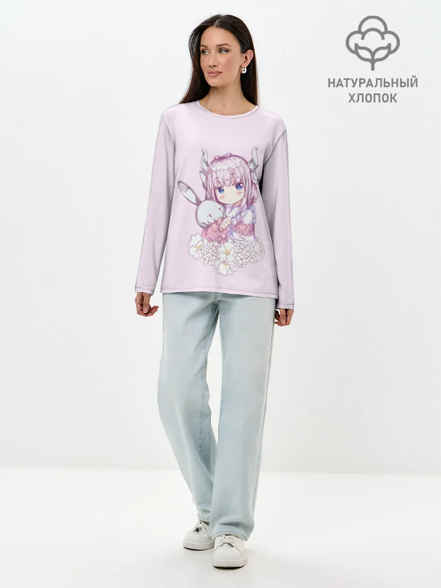 Лонгслив женский. Хлопок / Дракон-Горничная Кобаяши