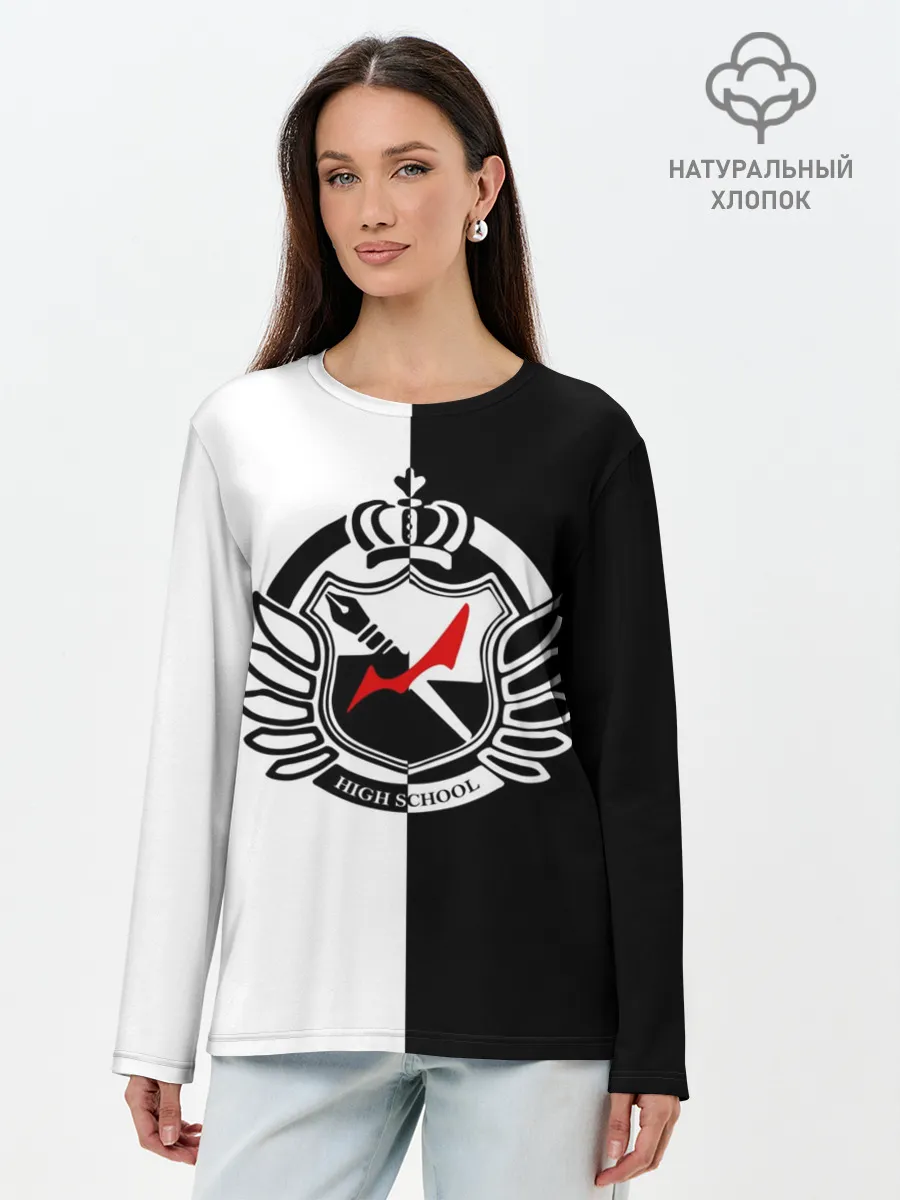 Лонгслив женский. Хлопок / MONOKUMA SCHOOL с фоном