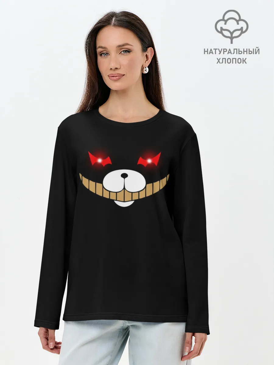 Лонгслив женский. Хлопок / KUROKUMA на черном