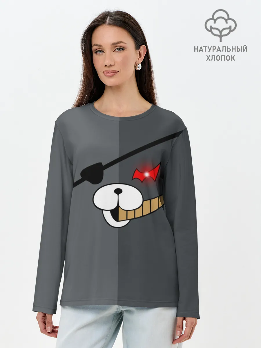 Лонгслив женский. Хлопок / KUROKUMA на сером