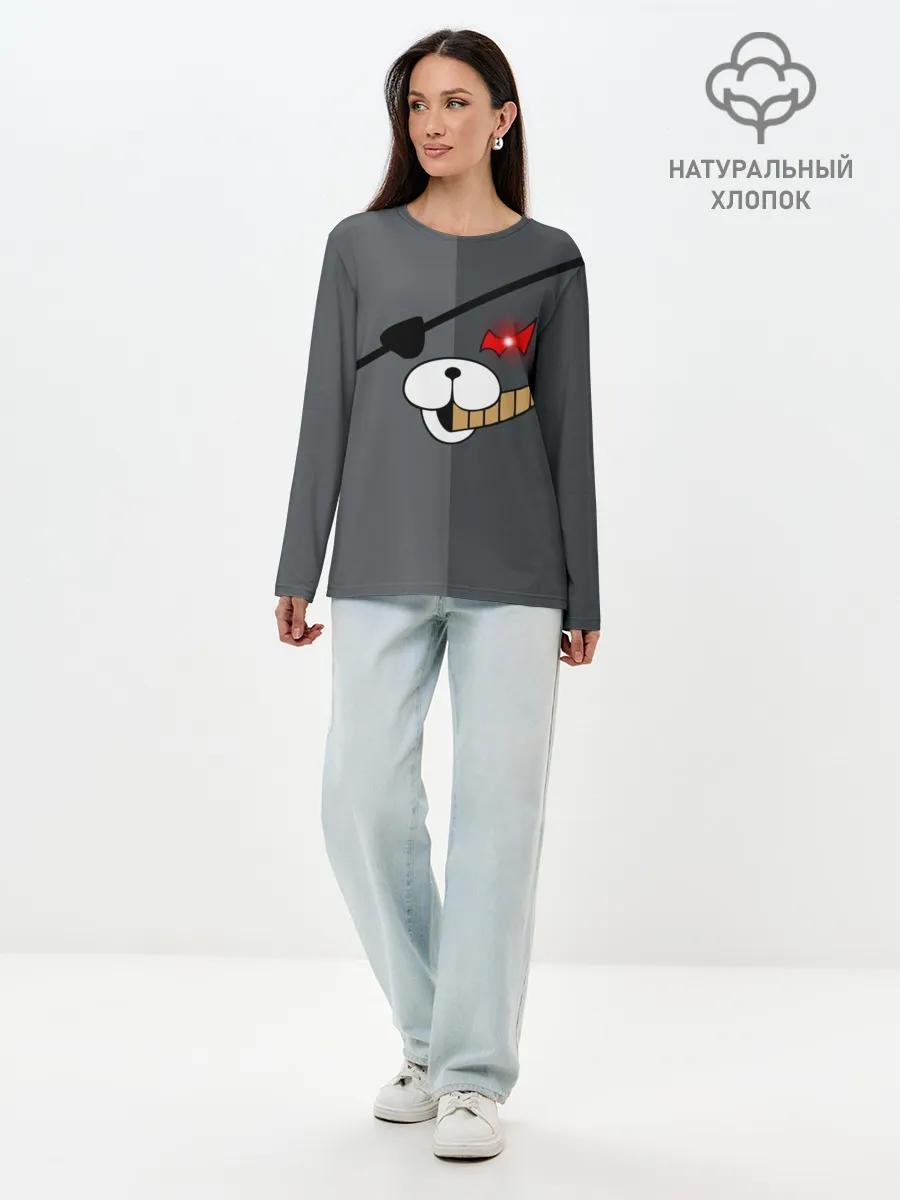 Лонгслив женский. Хлопок / KUROKUMA на сером