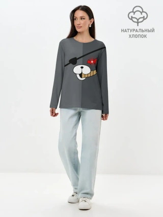 Лонгслив женский. Хлопок / KUROKUMA на сером