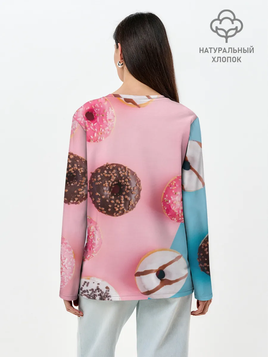 Лонгслив женский. Хлопок / пончики