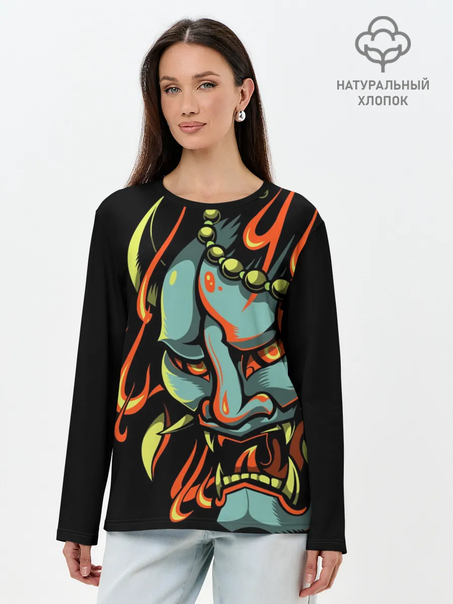 Лонгслив женский. Хлопок / Демон Они