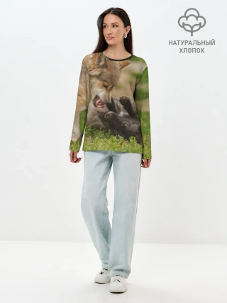 Лонгслив женский. Хлопок / Волки