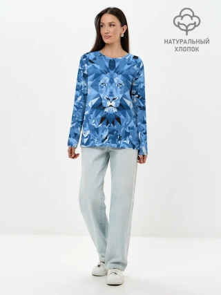 Лонгслив женский. Хлопок / Сине-бело-голубой лев