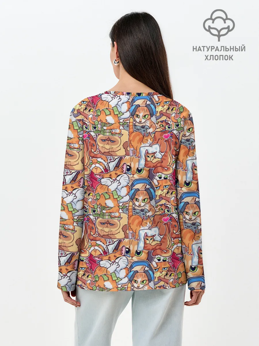 Лонгслив женский. Хлопок / Котобомбинг