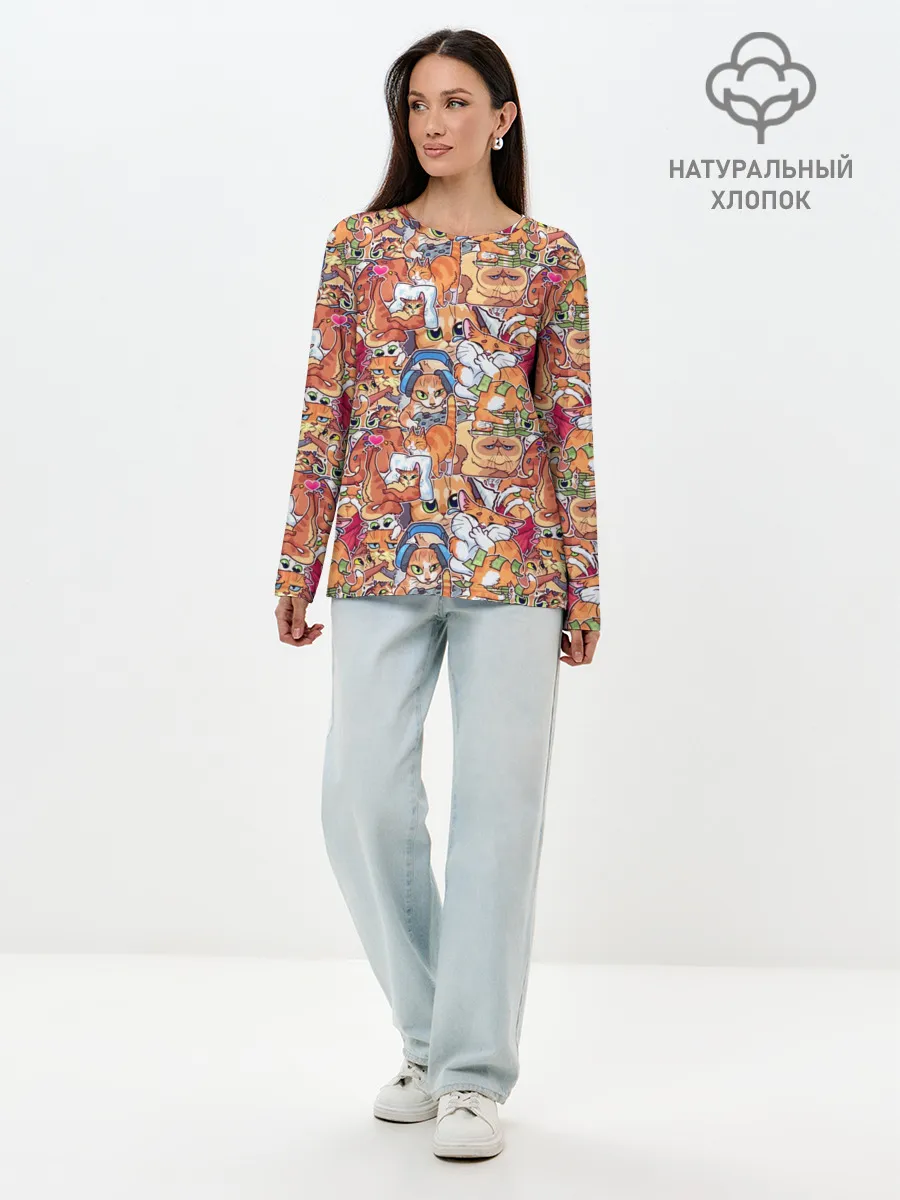 Лонгслив женский. Хлопок / Котобомбинг