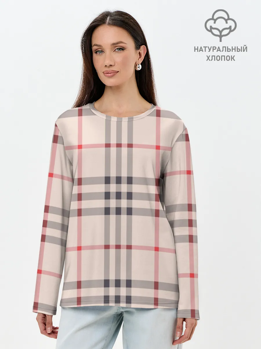 Лонгслив женский. Хлопок / Светлая клетка