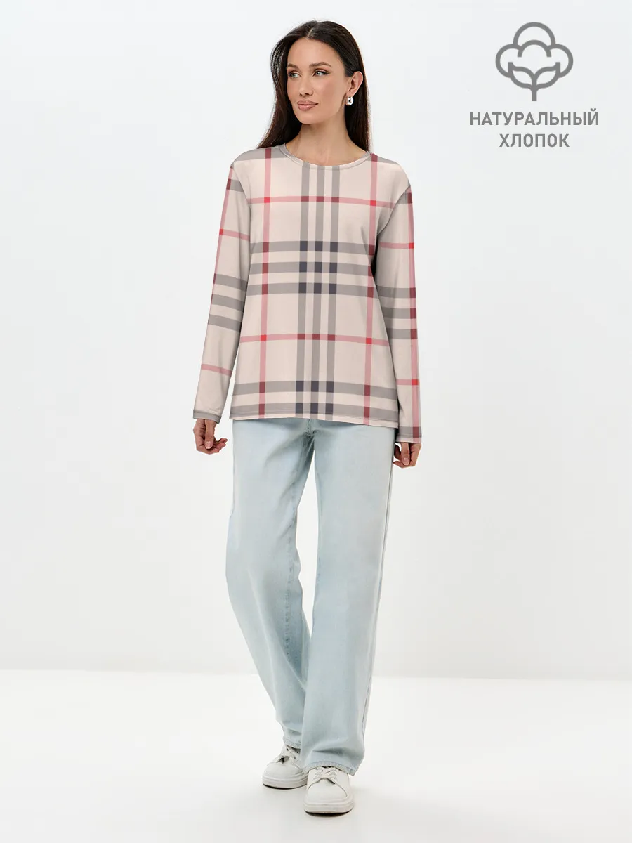 Лонгслив женский. Хлопок / Светлая клетка