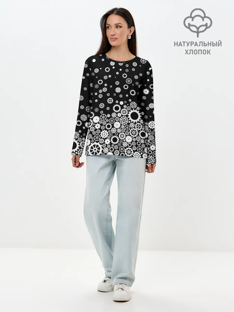 Лонгслив женский. Хлопок / Шестеренки