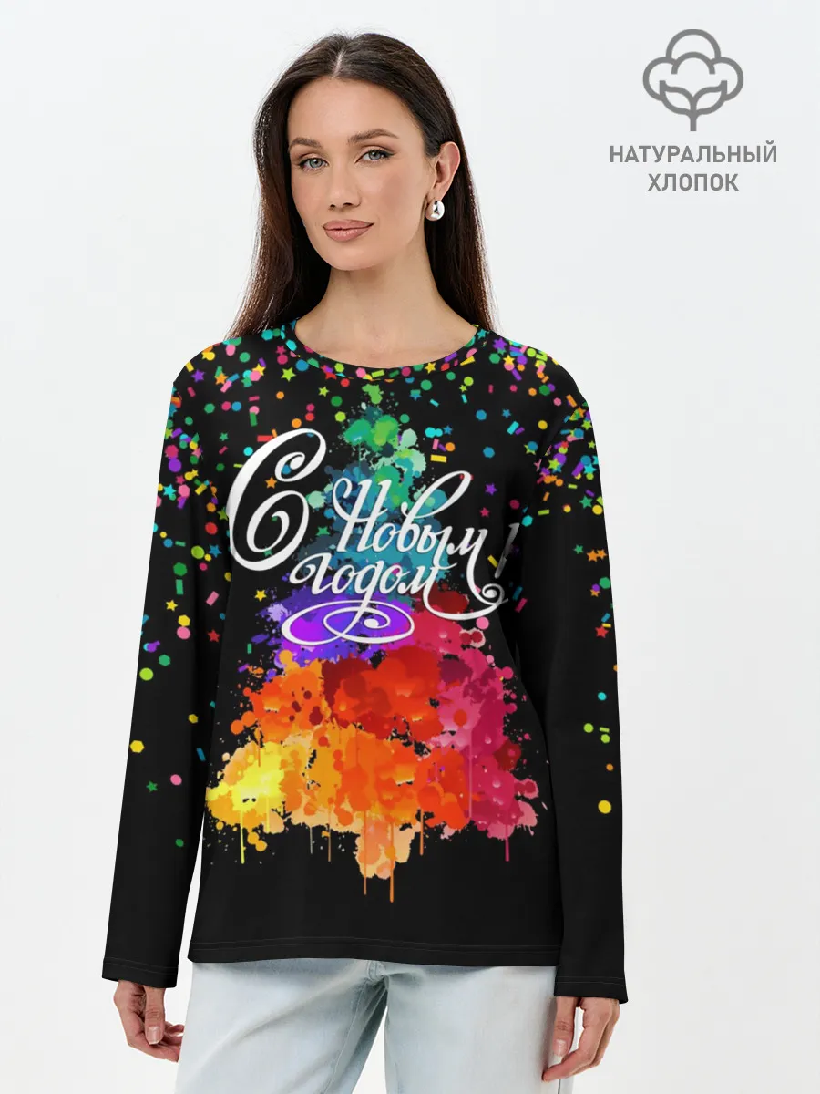 Лонгслив женский. Хлопок / Ёлка