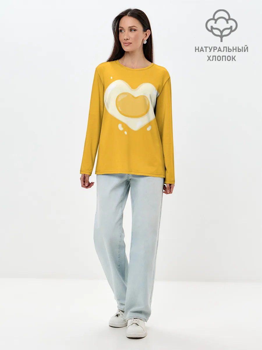 Лонгслив женский. Хлопок / Яичница Сердечко