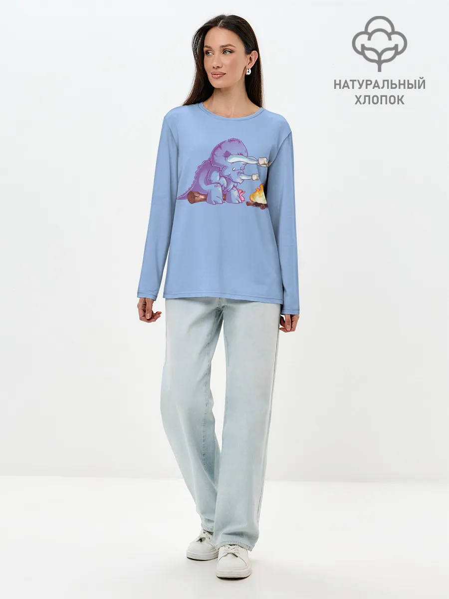 Лонгслив женский. Хлопок / Трицератопс у Костра