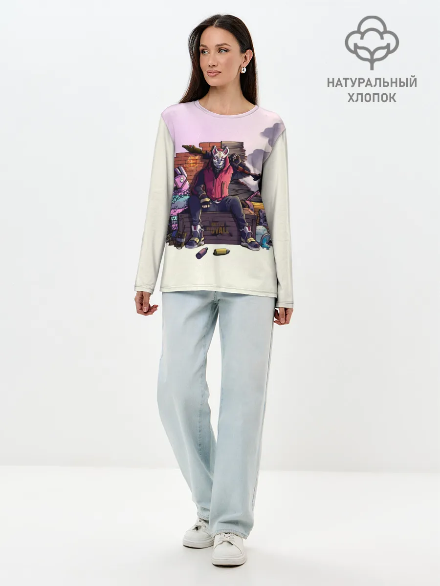 Лонгслив женский. Хлопок / Fortnite. Drift and Lama
