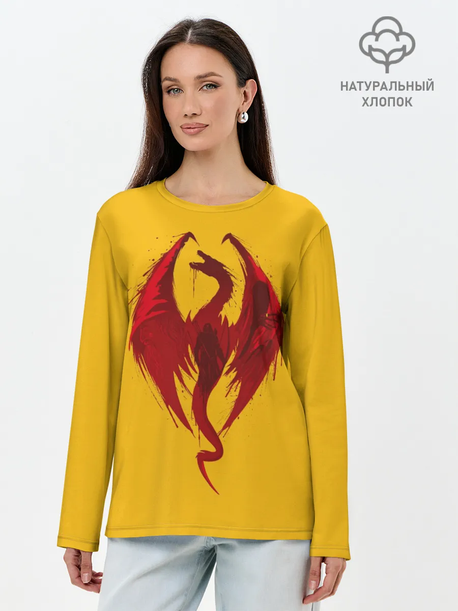 Лонгслив женский. Хлопок / Красный Дракон