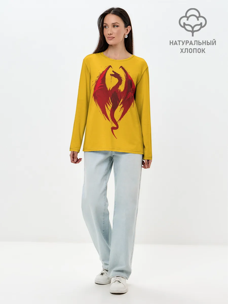 Лонгслив женский. Хлопок / Красный Дракон