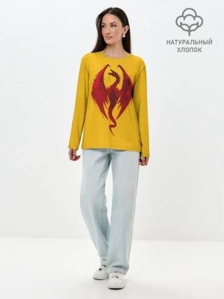 Лонгслив женский. Хлопок / Красный Дракон