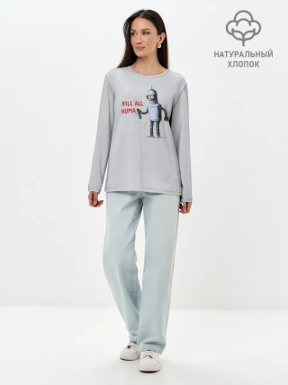 Лонгслив женский. Хлопок / Bender - Kill all human