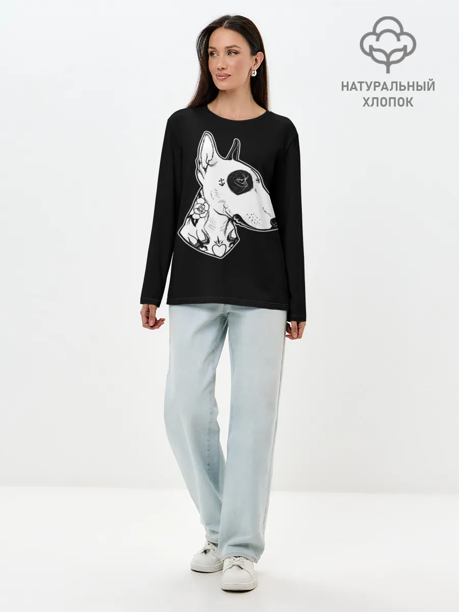 Лонгслив женский. Хлопок / Бультерьер