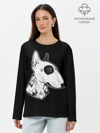 Лонгслив женский. Хлопок / Бультерьер